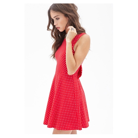 Forever 21 Red Polka Dot Skater Dress Medium - Picture 2 of 8